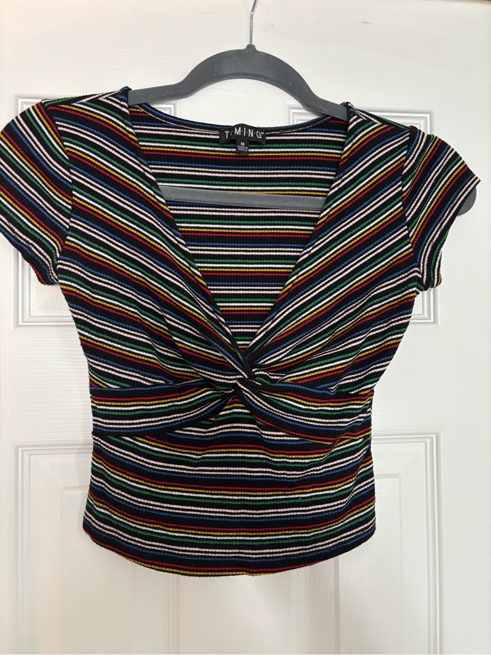 Striped Twist-Front Crop Top in Multi-Color